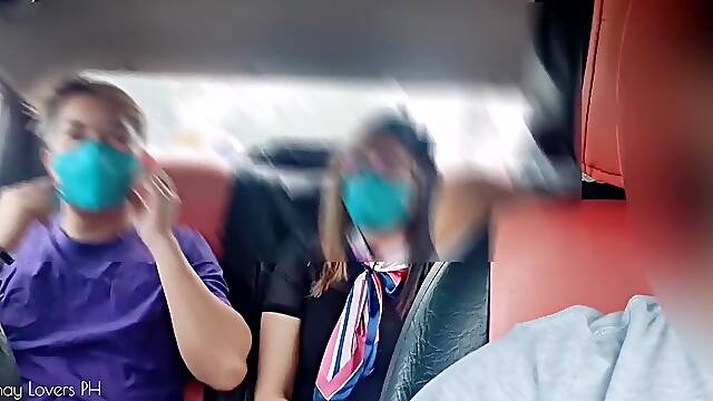 Risky Threesome Sex In Public Parking Lot