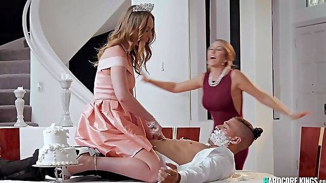 Blondie babe and her stepmom share prick