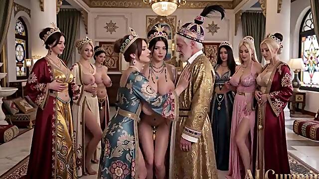 Ottoman Sultan has an Fuckfest with his Harem of Breasty Hotties (AI Generated)