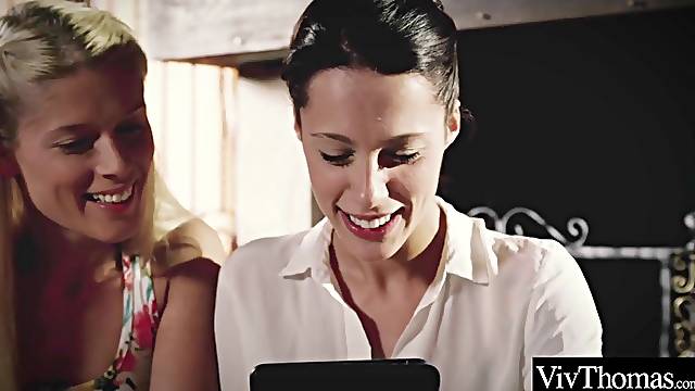 Hawt lesbian babes get lustful reading an erotic novel and pretty soon end up on daybed