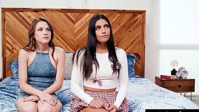 GIRLSWAY - Stepsisters Isa Bella & Rose Carter Give Stepmom Katrina Colt Surprise Thong-On double penetration