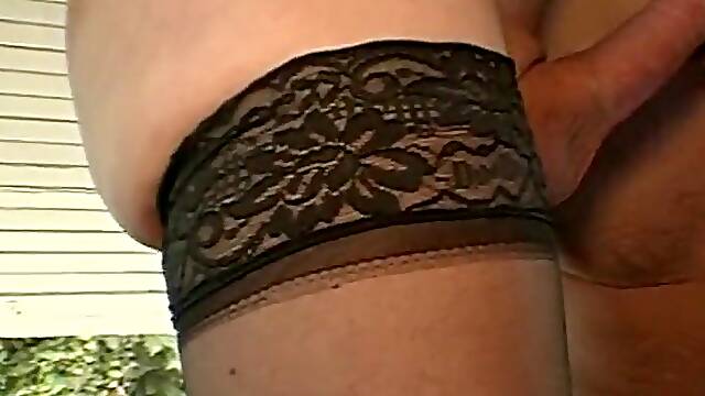 Golden-haired French shemale shows her tugjob skills to her lover