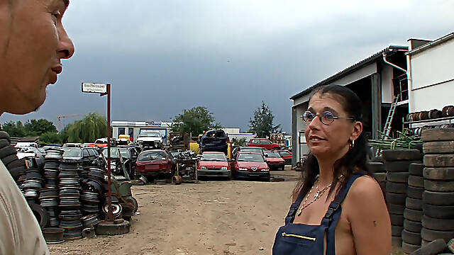 This German slut enjoy a good fuck on tires while at work