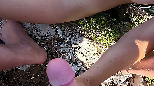 Public Beach Jerking off a Hot Big Cock and Fingering My Hot MILF Pussy