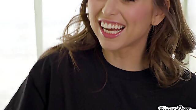 Beautiful pornstar Riley Reid moans while getting licked on a sofa